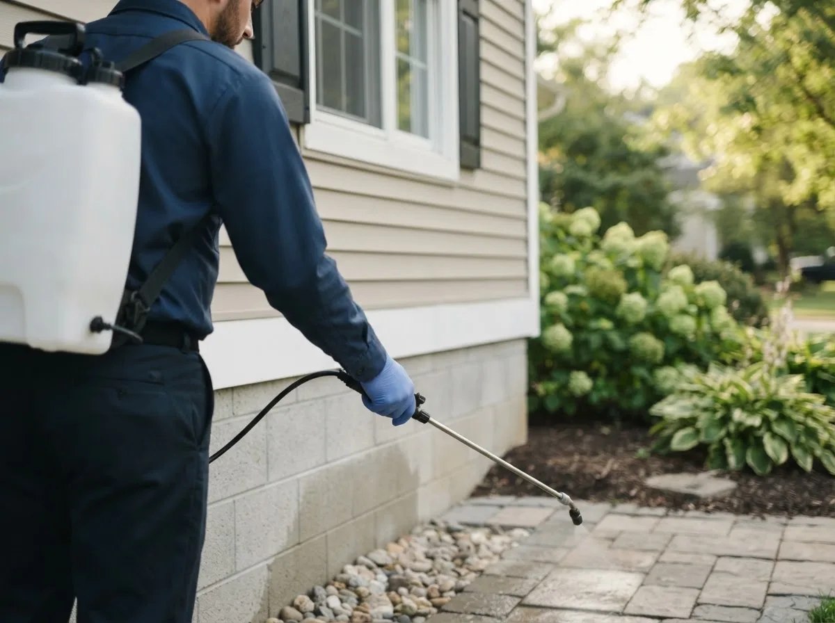 Pest control technician inspecting a home in Winterville, GA